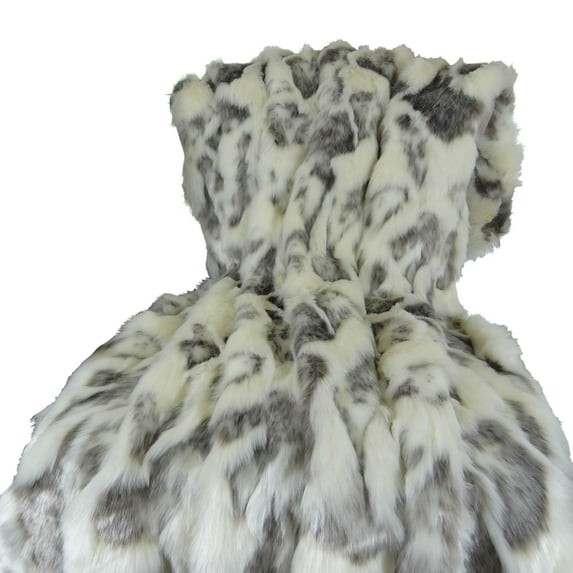 Plutus Ivory Rabbit Faux Fur Handmade Throw - Ivory & Gray - 60 x 84 in.