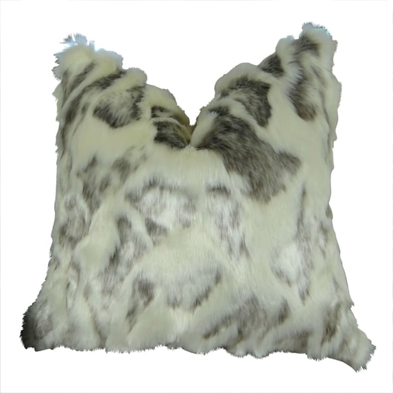 Plutus Ivory Rabbit Fur Handmade Throw Pillow-Color:Ivory/Gray,Size:16" x 16"