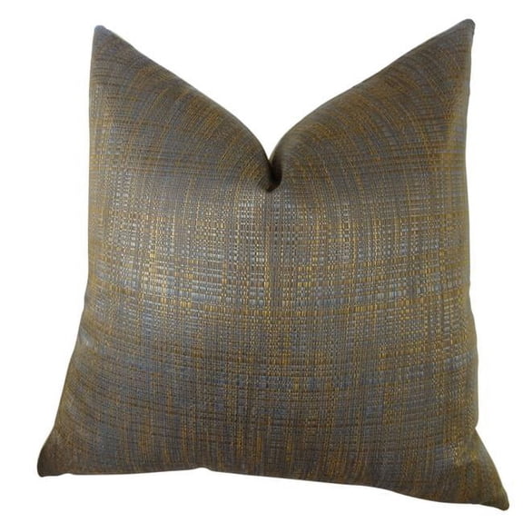 Plutus  Luxury Copper Metallic Clonamore Handmade Throw Pillow - Blue & Brown - 18 x 18 in.