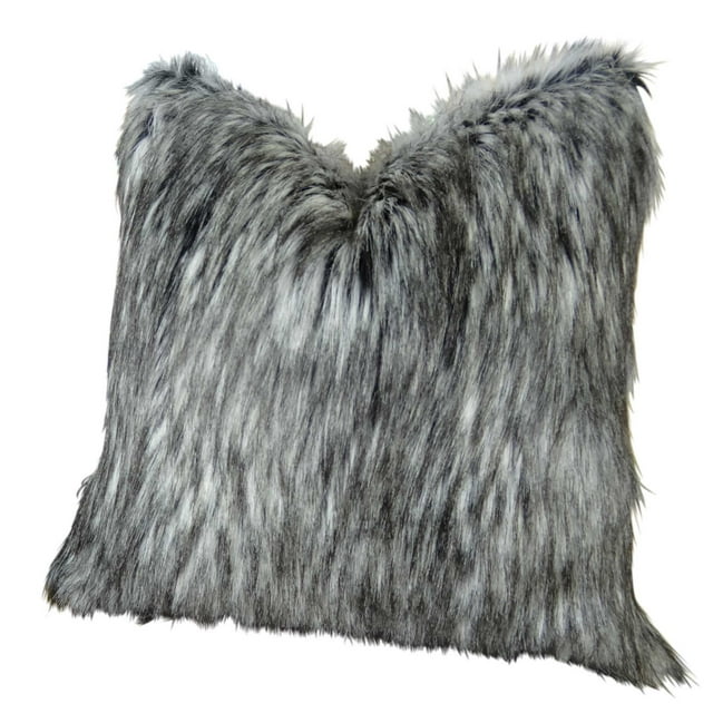Plutus Luxury Siberian Faux Husky Handmade Throw Pillow - Gray - White & Black - 20 x 20 in.