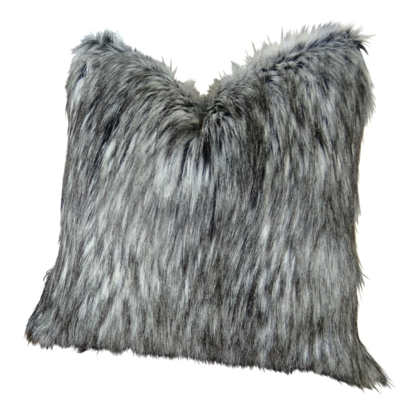 Plutus Luxury Siberian Faux Husky Handmade Throw Pillow - Gray - White & Black - 26 x 26 in.