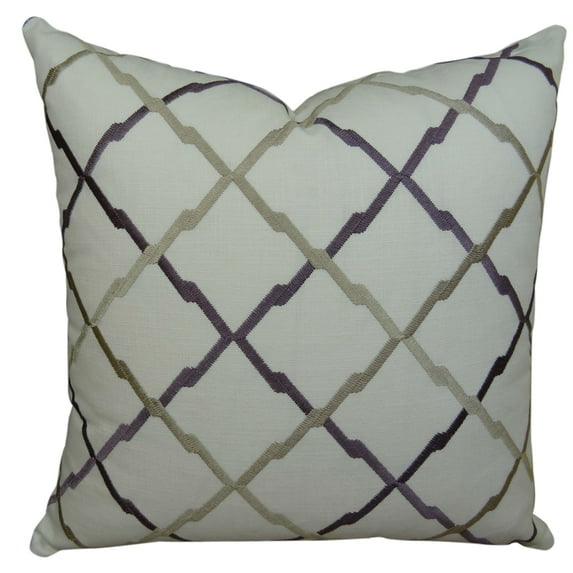 Plutus Lyford Handmade Double Sided Throw Pillow - White - Purple & Taupe - 18 x 18 in.