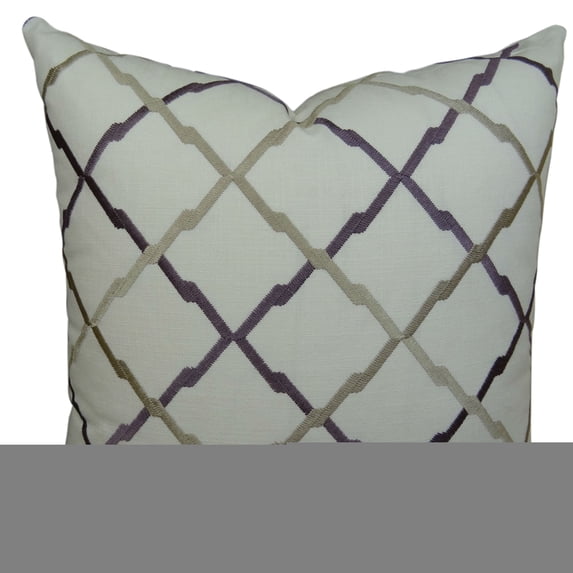 Plutus Lyford Handmade Throw Pillow - White - Purple & Taupe - 16 x 16 in.