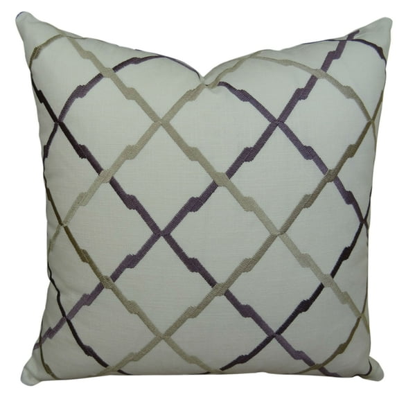 Plutus Lyford Handmade Throw Pillow - White - Purple & Taupe
