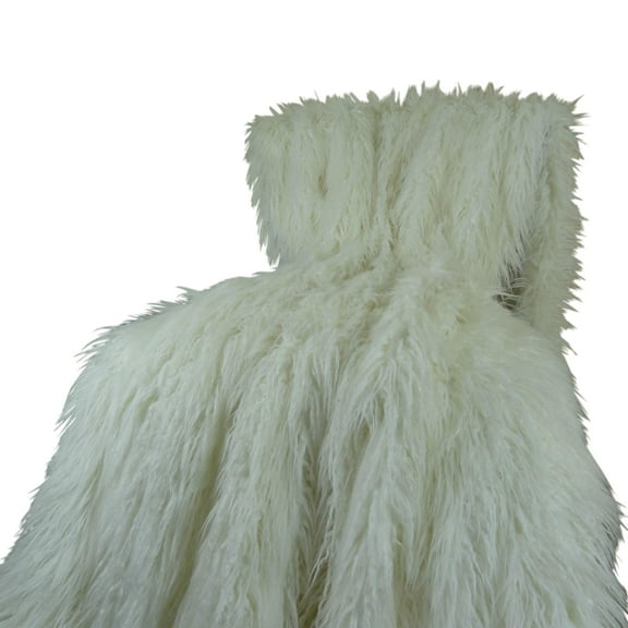 Plutus Mongolian Faux Fur Throw-Color:White,Size:96"W x 110"L