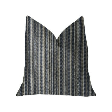 Plutus New Hampton Ivory and Blue Luxury Throw Pillow