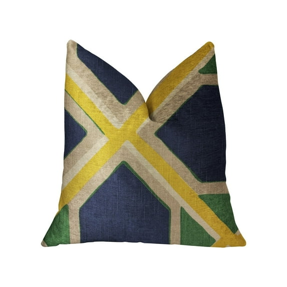 Plutus Obliquity Blue, Yellow and Green Luxury Throw Pillow