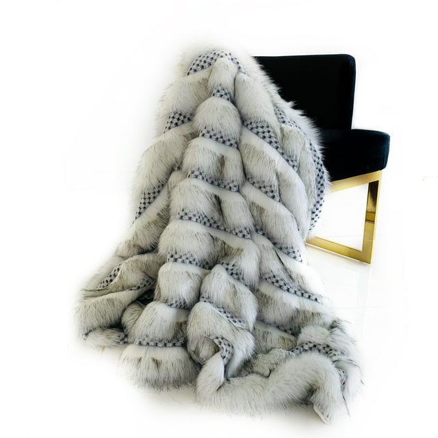Plutus Off White  Two Tone Feather Faux Fur Luxury Throw Blanket-Size:70L x 90W,Style:Blanket