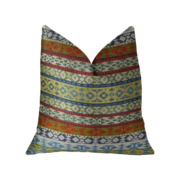 Plutus PBRAZ062-2026-DP Flower Child White Blue & Red Handmade Luxury Pillow, 20 x 26 in. Standard