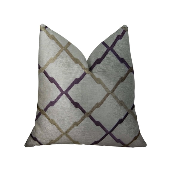 Plutus PBRAZ180-2026-DP Valencia White Purple & Taupe Handmade Luxury Pillow, 20 x 26 in. Standard