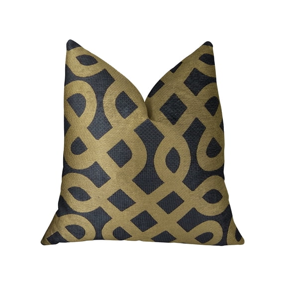 Plutus PBRAZ264-1220-DP Golden Maze Black & Gold Handmade Luxury Pillow, 12 x 20 in.
