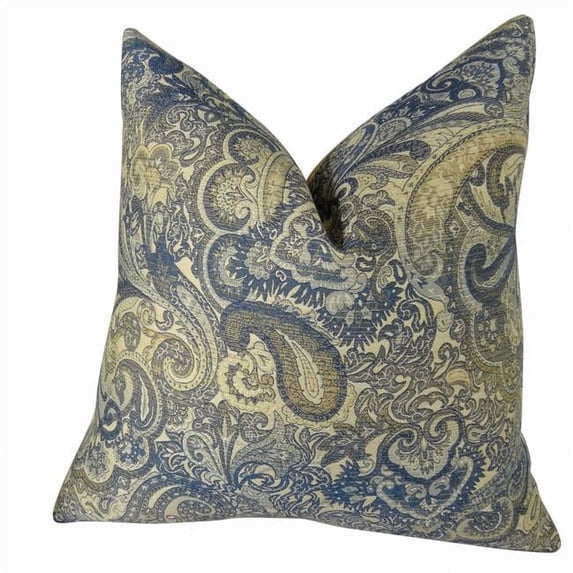 Plutus Paciotti Handmade Throw Pillow - Navy - Blue & Taupe - 18 x 18 in.