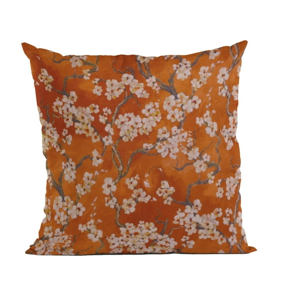 Plutus Brands Plutus Persimmon Garden Cherry Blossoms Printed On A Linen Looking Polyester. Luxury Throw Pillow, 20L x 30W