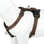 Plutus Pet Adjustable No Pull Dog Harness with Leather Accents, Heavy Duty Reflective Nylon Vest for Training, Hiking, Easy Walk Harness for Small, Medium, Large Dogs Chocolate, L