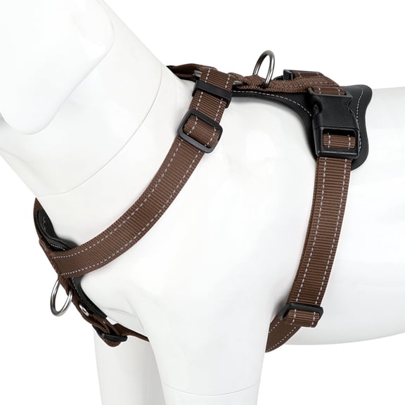 Plutus Pet Adjustable No Pull Dog Harness with Leather Accents, Heavy Duty Reflective Nylon Vest for Training, Hiking, Easy Walk Harness for Small, Medium, Large Dogs (Chocolate, L)