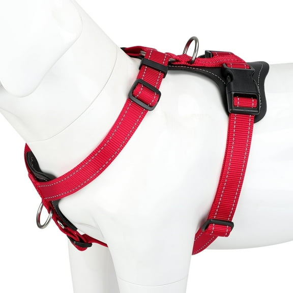 Plutus Pet Adjustable No Pull Dog Harness with Leather Accents, Heavy Duty Reflective Nylon, Red, M (18 to 24 Chest Size)