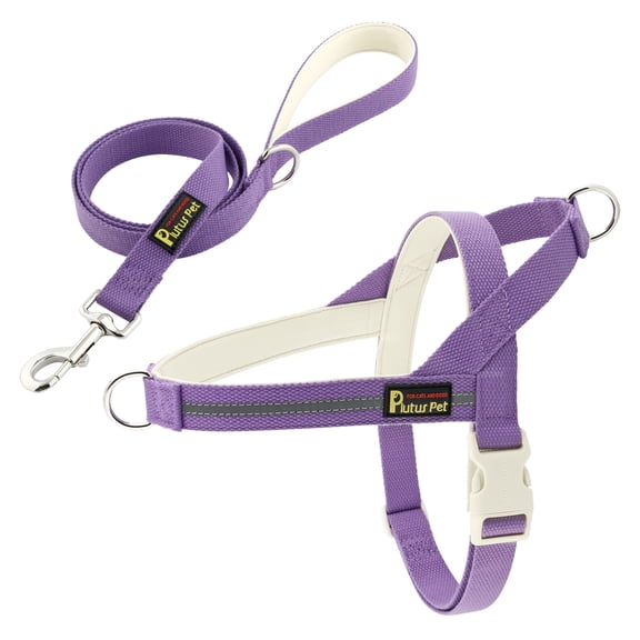 Plutus Pet Cotton Dog Harness and Leash Set, Reflective and Soft Padded, Medium Purple, S