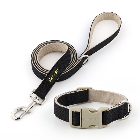 Plutus Pet Cotton Hemp Dog Collar and Leash Set, Adjustable Collar for Small, Medium, and Large Dogs, Heavy Duty and Soft on Skin, Black, XS
