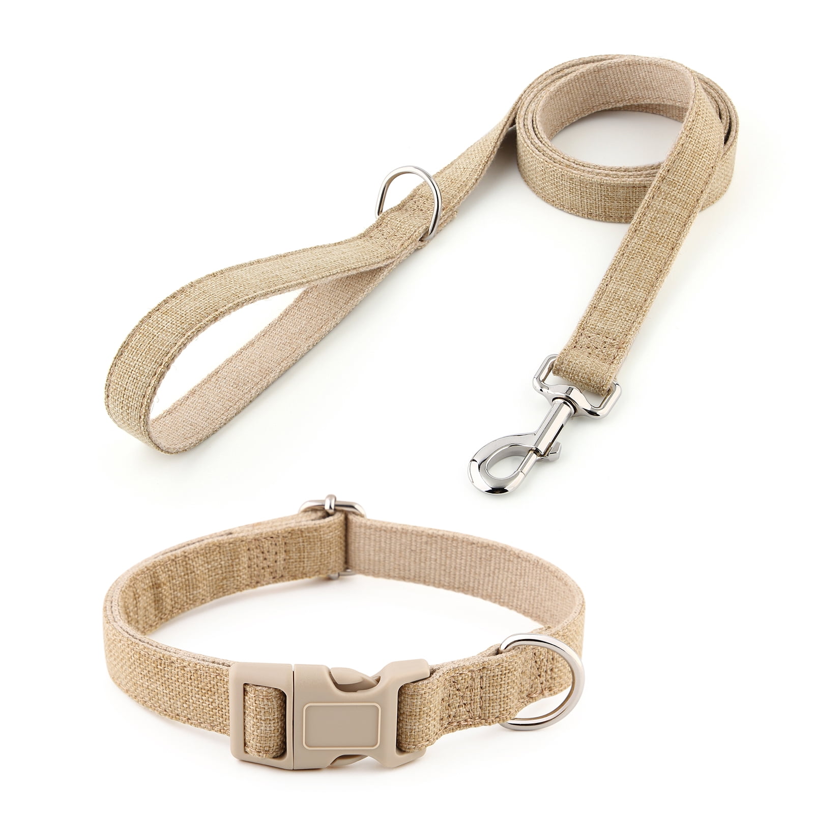 Large Colar Plutus Pet Cotton Hemp Dog Collar and Leash Set, Adjustable Collar for ...