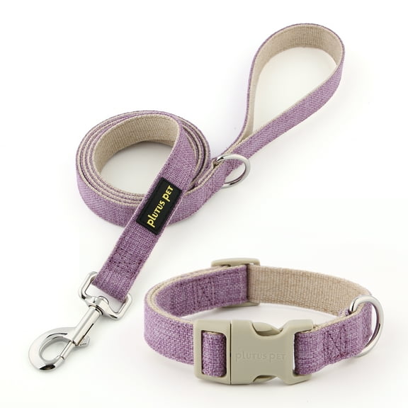 Plutus Pet Cotton Hemp Dog Collar and Leash Set, Adjustable Collar for Small, Medium, and Large Dogs, Heavy Duty and Soft on Skin, Lavender, S