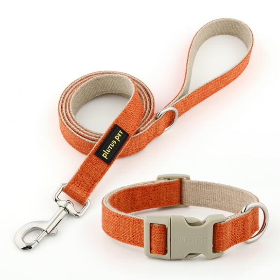 Plutus Pet Cotton Hemp Dog Collar and Leash Set, Adjustable Collar for Small, Medium, and Large Dogs, Heavy Duty and Soft on Skin, Orange, S