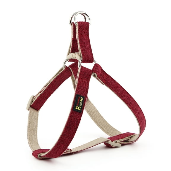 Plutus Pet Cotton Hemp Step In Dog Harness, Sustainable, Lightweight and Escape-Proof, Easy Walk Dog Harness for Puppy Small Medium and Large Dogs, Dark Red, M