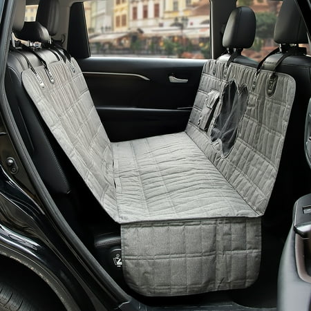 Plutus Pet Dog Car Seat Cover for Back Seat with Side Flaps and Mesh Window, Waterproof Anti-Scratch Nonslip Dog Hammock for Cars, Trucks and SUVs, Gray