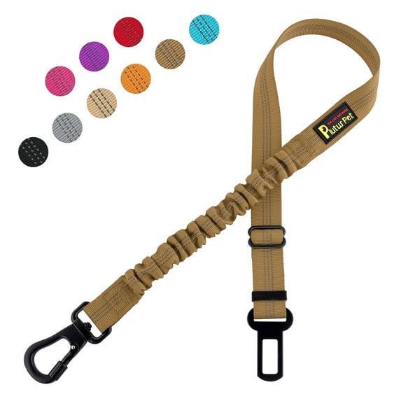 Plutus Pet Dog Seat Belt for Car, Adjustable with Carabiner Clip, Brown