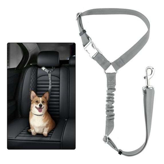 Plutus Pet Dog Seat Belt for Car Headrest, Reflective and Adjustable with Bungee for Small Medium Large Dogs and Cats, Gray
