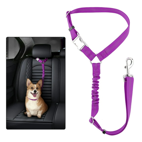 Plutus Pet Dog Seat Belt for Car Headrest, Reflective and Adjustable with Bungee for Small Medium Large Dogs and Cats, Purple