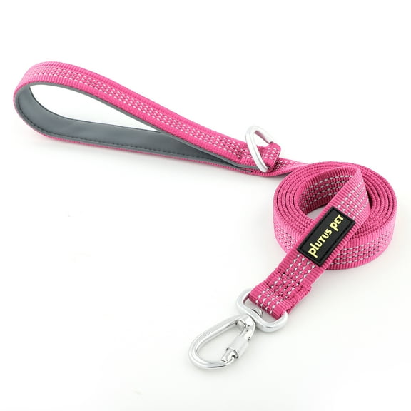 Plutus Pet Heavy Duty Dog Leash with Lockable Aluminum Carabiner, 4/6 Feet Long, Double-Sided Reflective Nylon, Padded Handle, for Puppy, Small, Medium and Large Dogs (Pink, 1" x 6')