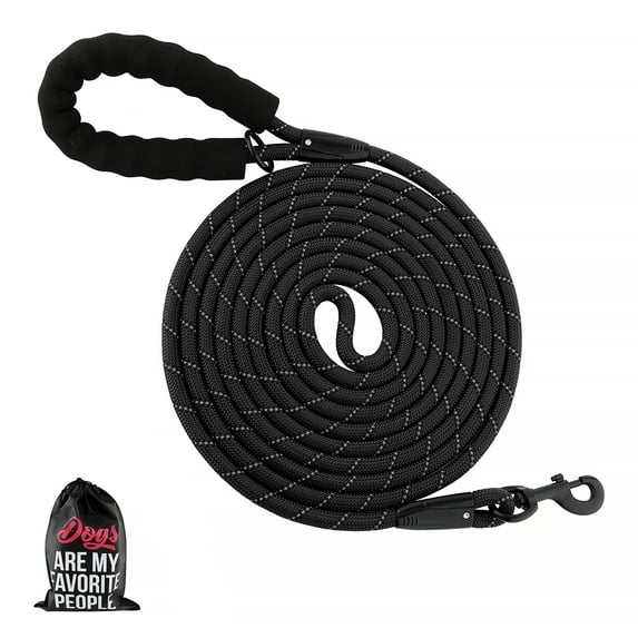 Plutus Pet Long Rope Dog Leash, Heavy Duty, Reflective, With Comfortable Padded Handle, 15FT 20FT 30FT Dog Training Leash for Small Medium Large Dogs (30FT, Black)