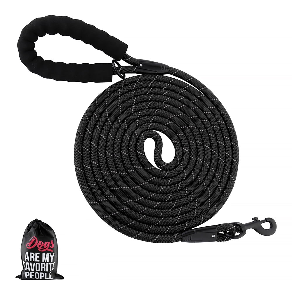Plutus Pet Long Rope Dog Leash, Heavy Duty, Reflective, With Comfortable Padded Handle, 15FT 20FT 30FT Dog Training Leash for Small Medium Large Dogs (50FT, Black)