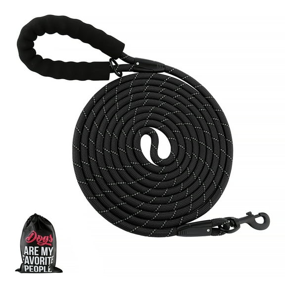 Plutus Pet Long Rope Dog Leash, Heavy Duty, Reflective, With Comfortable Padded Handle, 15FT 20FT 30FT Dog Training Leash for Small Medium Large Dogs (50FT, Black)