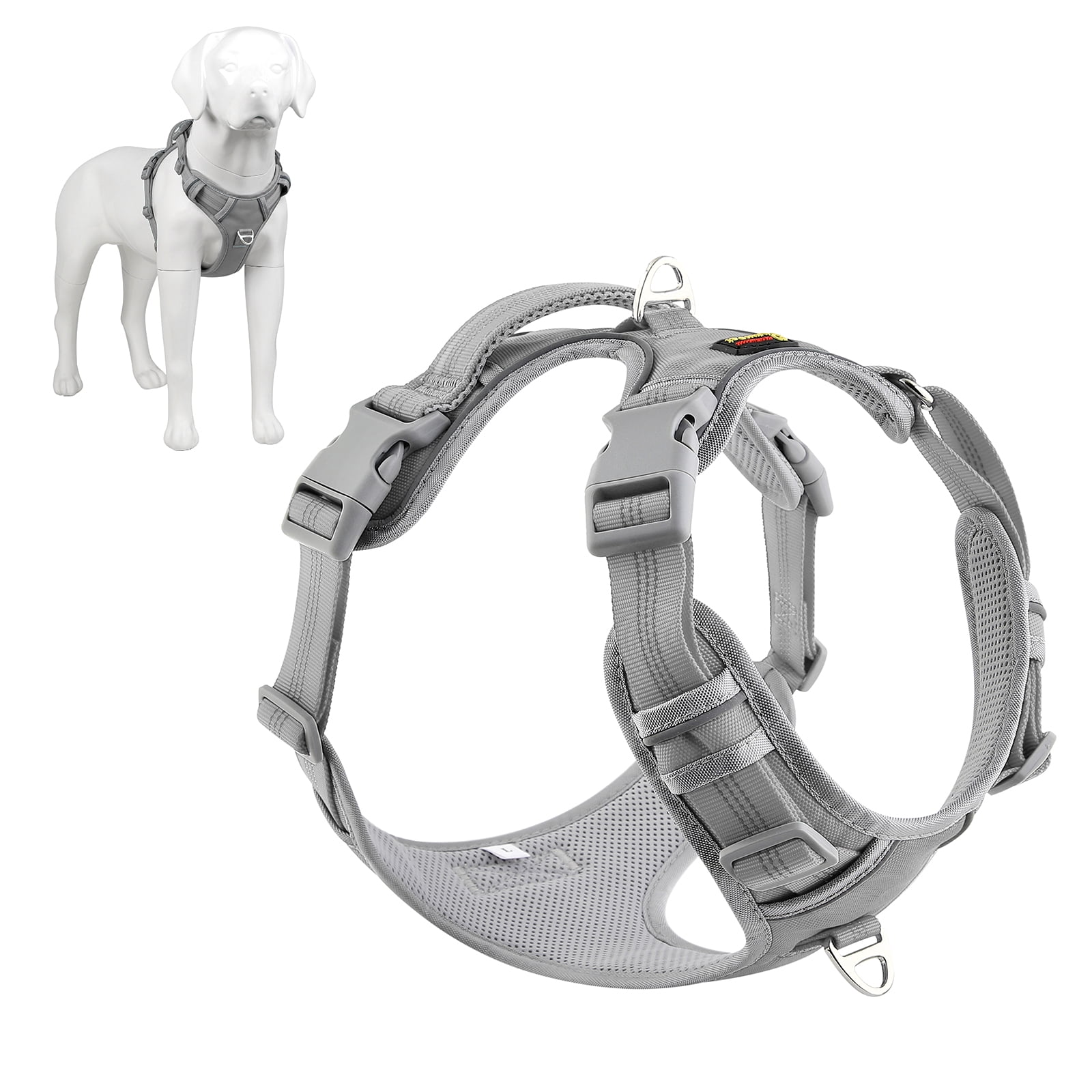 Plutus Pet No Pull Dog Harness, Release At Neck, Reflective Adjustable Dog Vest Harness, Easy Control Handle for Walking, for Small Medium Large Dogs, Gray, S