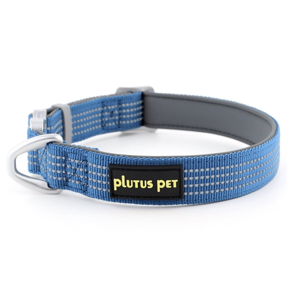 Plutus Pet Reflective Dog Collar with Aviation Aluminum Buckle, Neoprene Padded for comfort, Lightweight, Heavy Duty Nylon Collar for Puppy Small Medium Large Dogs (Blue, M)
