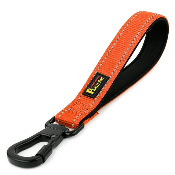 Plutus Pet Short Dog Leash, Reflective Nylon Padded Handle, Strong Traffic Pet Leash with Carabiner Clip, for Medium Large Dogs (10", Orange)