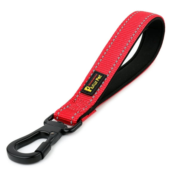 Plutus Pet Short Dog Leash, Reflective Nylon Padded Handle, Strong Traffic Pet Leash with Carabiner Clip, for Medium Large Dogs (10", Red)