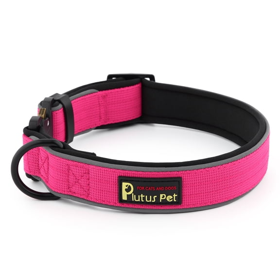 Plutus Pet Tactical Dog Collar, Reflective, Adjustable Heavy Duty Dog Collar, Soft Padded and Comfortable, for Small Medium and Large Dogs (Hot Pink, XL)