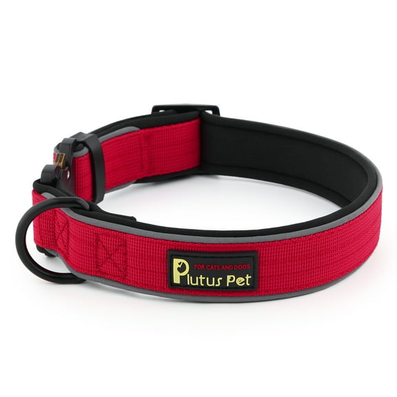 Plutus Pet Tactical Dog Collar, Reflective, Adjustable Heavy Duty Dog Collar, Soft Padded and Comfortable, for Small Medium and Large Dogs (Red, S)