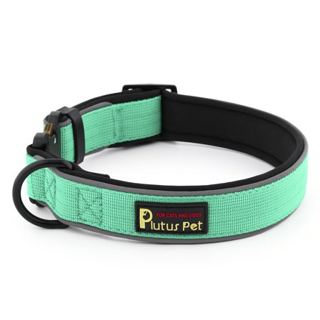Plutus Pet Tactical Dog Collar, Reflective, Adjustable Heavy Duty Dog Collar, Soft Padded and Comfortable, for Small Medium and Large Dogs (Teal, L)