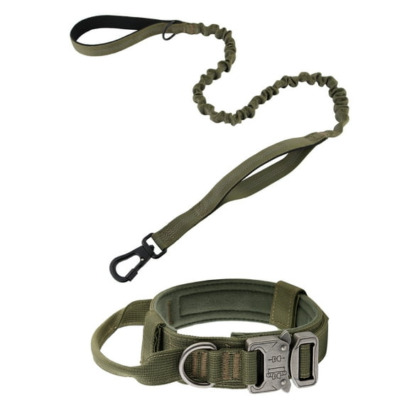 Plutus Pet Tactical Dog Collar, Soft Padded, Adjustable With Heavy Duty Metal Buckle, Military Dog Collar With Control Handle For Medium Large and Extra Large Dogs (XL, Green Set)