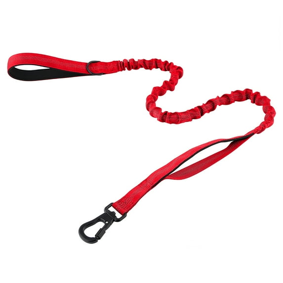 Plutus Pet Tactical Dog Leash with Carabiner Clasp, Reflective Nylon with 2 Padded Handles, Bungee Dog Leash for Medium and Large Breed, Red