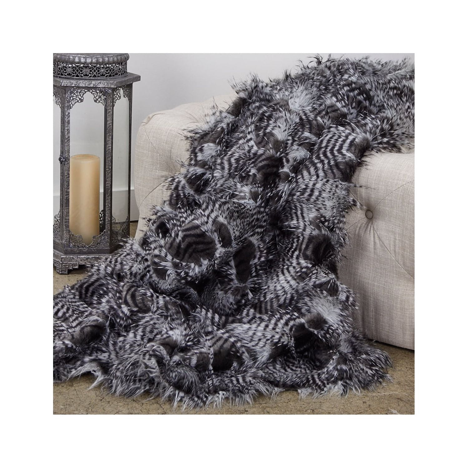 Plutus Porcupine Grey and Silver Faux Fur Luxury Throw 90