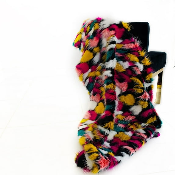 Plutus Purple, Yellow, Black Amazonian Bird Faux Fur Luxury Throw Blanket Throw 36W x 60L- Purple, Yellow, Black