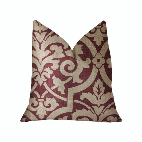 Plutus Sacred Shield Red and Beige Luxury Throw Pillow 16"L x16"W