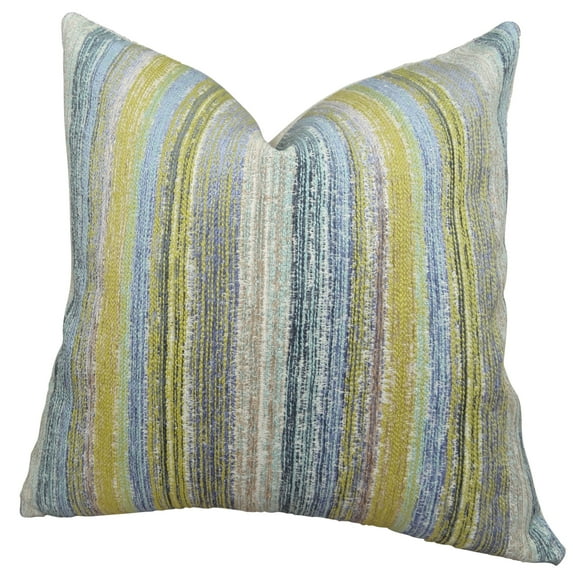 Plutus Soft Stripe Cornflower Handmade Throw Pillow - Blue - Mustard & Lavender - 12 x 25 in.
