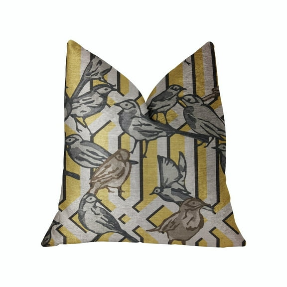 Plutus Song Bird Gardens Yellow, Beige and Gray Luxury Throw Pillow