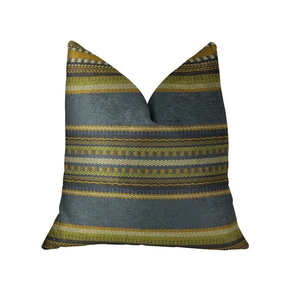 Plutus South Shore Dark Blue Olive Green and Cream Handmade Luxury Pillow - Double sided 24" x 24"