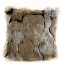 Plutus Taupe, Black Wild Wolf Animal Faux Fur Luxury Throw Pillow-Size:12" x 20"